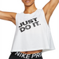 Camiseta regata feminina Nike com estampa de logotipo, sem mangas, gola redonda, branca, tamanho pequeno