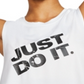 Camiseta regata feminina Nike com estampa de logotipo, sem mangas, gola redonda, branca, tamanho pequeno