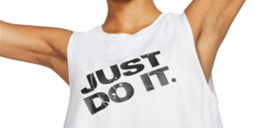 Camiseta regata feminina Nike com estampa de logotipo, sem mangas, gola redonda, branca, tamanho pequeno