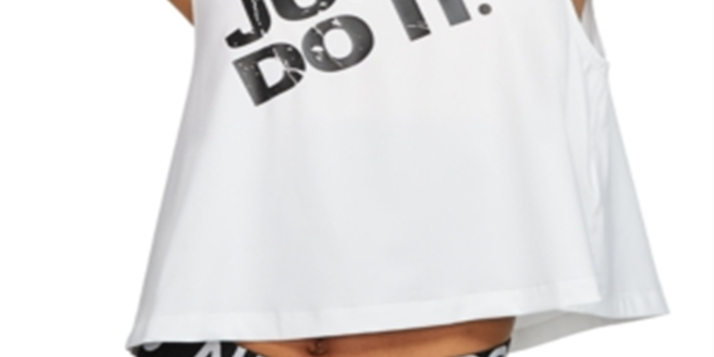 Camiseta regata feminina Nike com estampa de logotipo, sem mangas, gola redonda, branca, tamanho pequeno