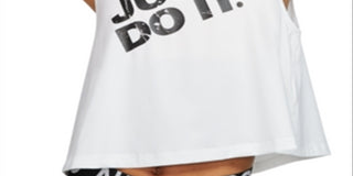 Camiseta regata feminina Nike com estampa de logotipo, sem mangas, gola redonda, branca, tamanho pequeno