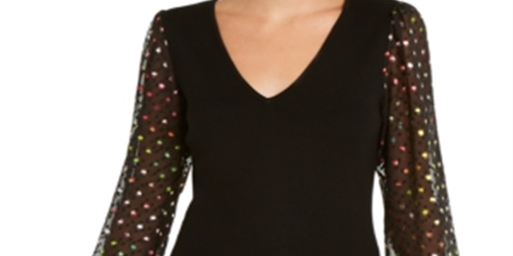 Suéter feminino metálico com bolinhas e malha da INC International Concepts, tamanho pequeno, preto