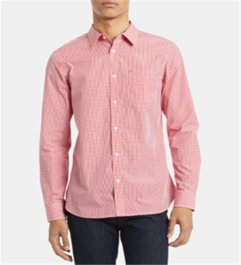 Camisa Calvin Klein Masculina Extra Fina de Algodão Xadrez Slim Fit Vermelha Tamanho M
