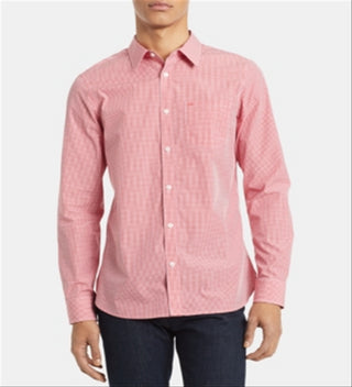 Camisa Calvin Klein Masculina Extra Fina de Algodão Xadrez Slim Fit Vermelha Tamanho M