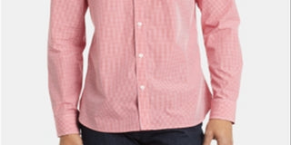 Camisa Calvin Klein Masculina Extra Fina de Algodão Xadrez Slim Fit Vermelha Tamanho M