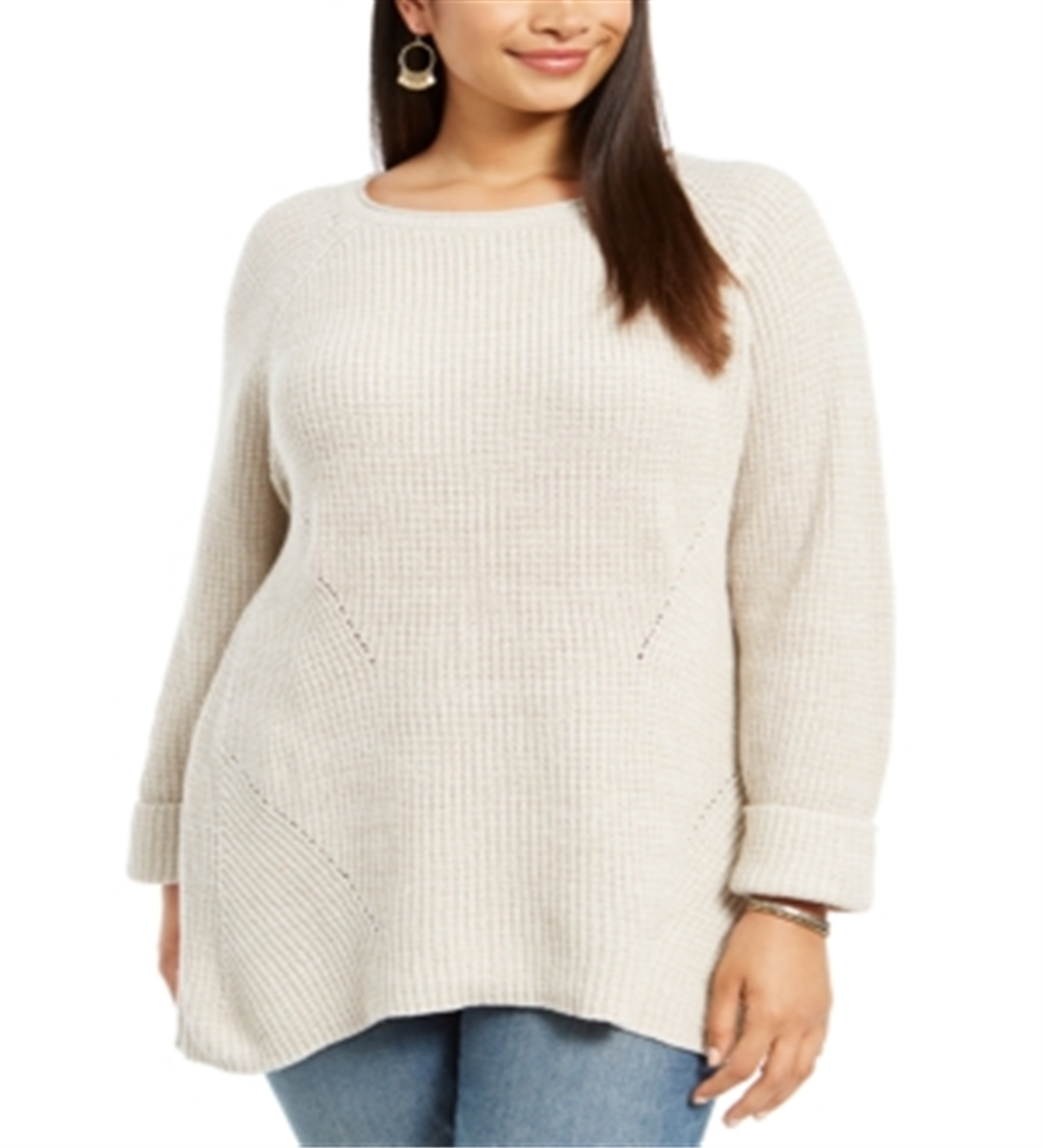 Suéter feminino estilo &amp; co plus size com acabamento em pointelle marrom tamanho 0X