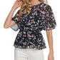 Blusa feminina estampada DKNY com manga curta e gola alta, preta, tamanho grande