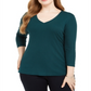 INC International Concepts Top feminino plus size canelado com decote em V, verde, tamanho 0X