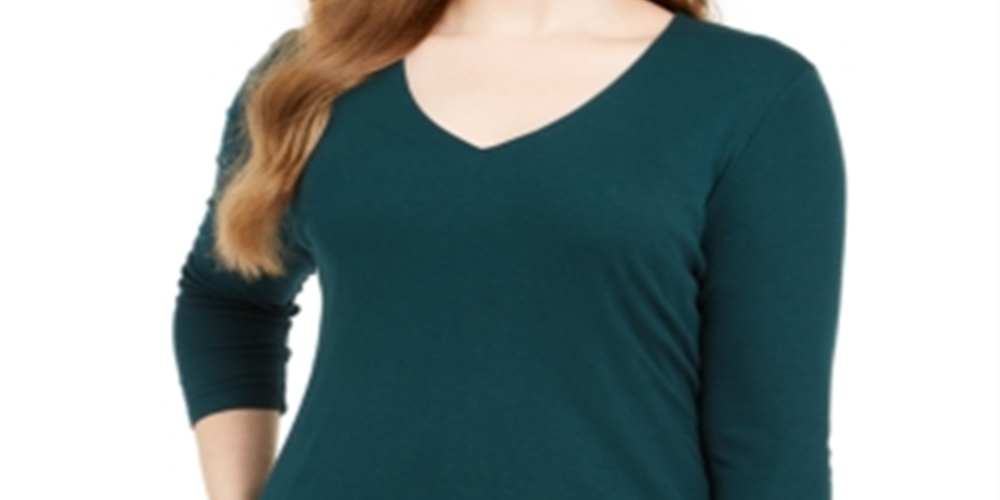 INC International Concepts Top feminino plus size canelado com decote em V, verde, tamanho 0X