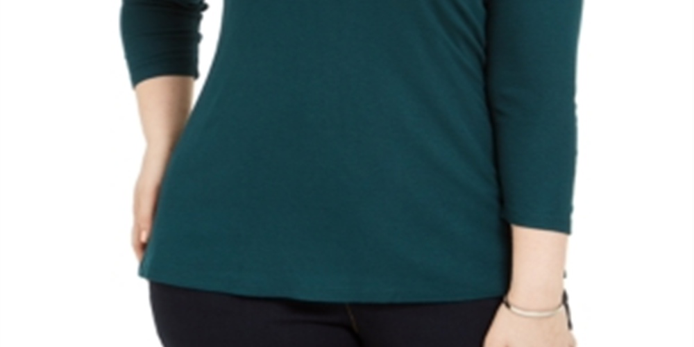 INC International Concepts Top feminino plus size canelado com decote em V, verde, tamanho 0X