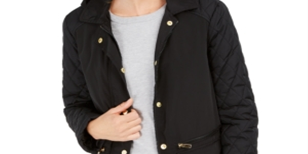 Jaqueta acolchoada com capuz feminina Charter Club, preta, tamanho médio