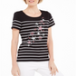 Camiseta feminina listrada com conchas Karen Scott, preta, tamanho XS
