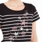 Camiseta feminina listrada com conchas Karen Scott, preta, tamanho XS