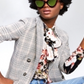 Blazer xadrez feminino Bar III com frente aberta, cinza, tamanho médio
