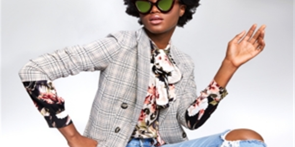 Blazer xadrez feminino Bar III com frente aberta, cinza, tamanho médio