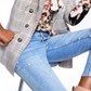 Blazer xadrez feminino Bar III com frente aberta, cinza, tamanho médio