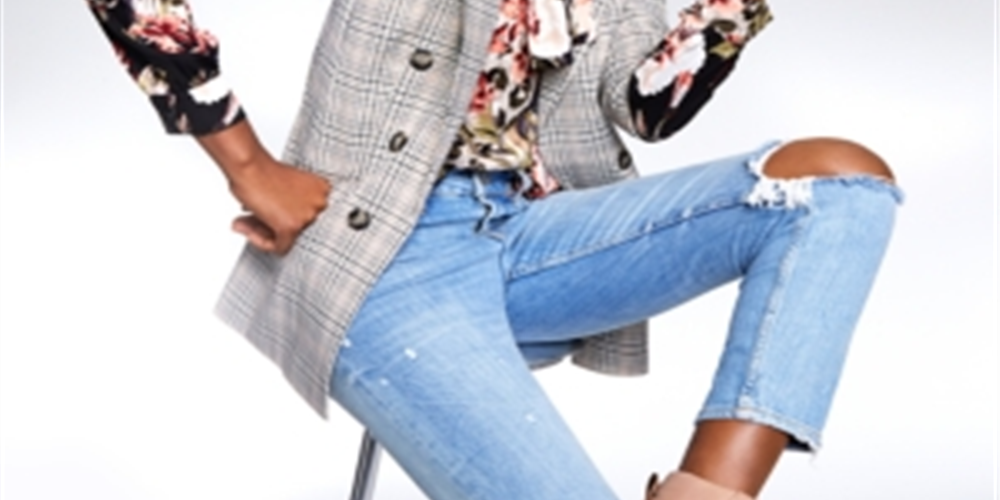 Blazer xadrez feminino Bar III com frente aberta, cinza, tamanho médio