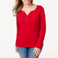 Karen Scott Blusa Feminina de Algodão com Gola Henley Vermelha Tamanho Pequeno M