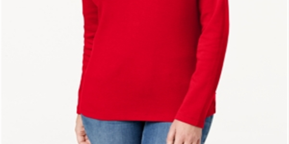 Karen Scott Blusa Feminina de Algodão com Gola Henley Vermelha Tamanho Pequeno M