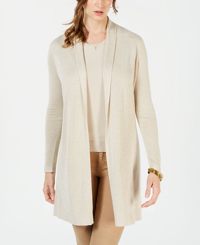 Charter Club Suéter Feminino Petite Lurex Duster Bege Tamanho Petite M
