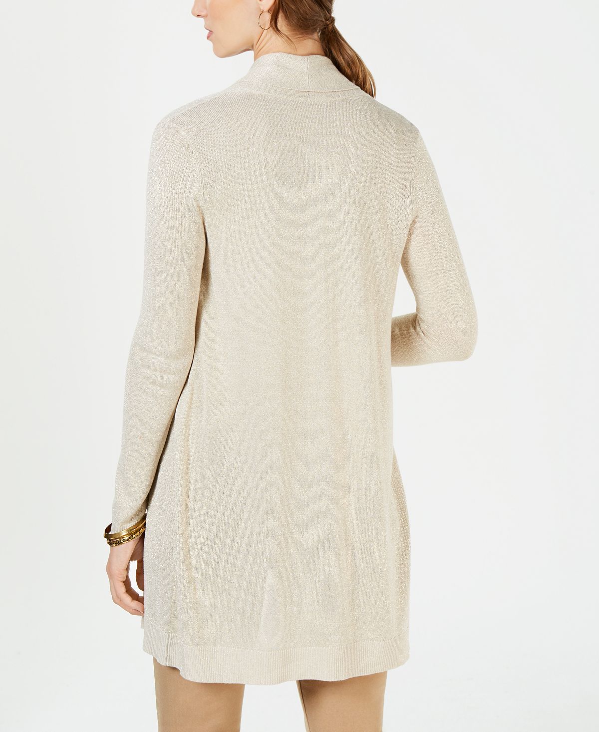 Charter Club Suéter Feminino Petite Lurex Duster Bege Tamanho Petite M