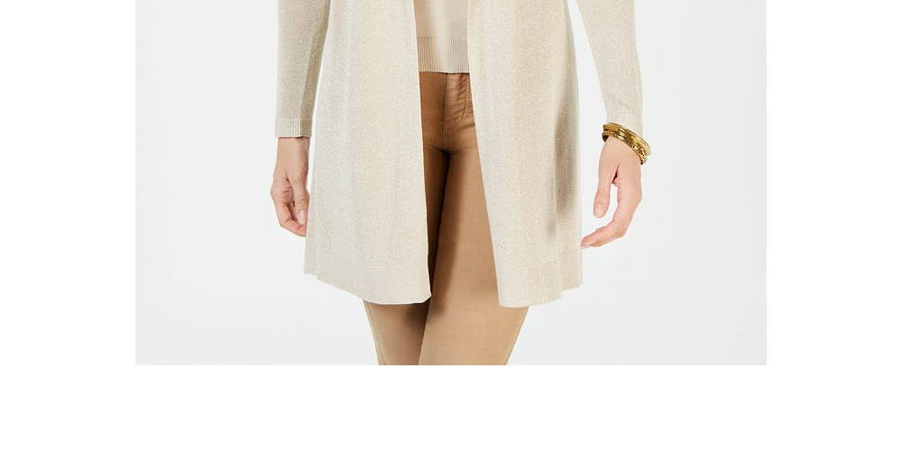 Charter Club Suéter Feminino Petite Lurex Duster Bege Tamanho Petite M
