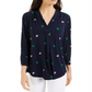 Charter Club Petite Printed Top Azul Tamanho PL