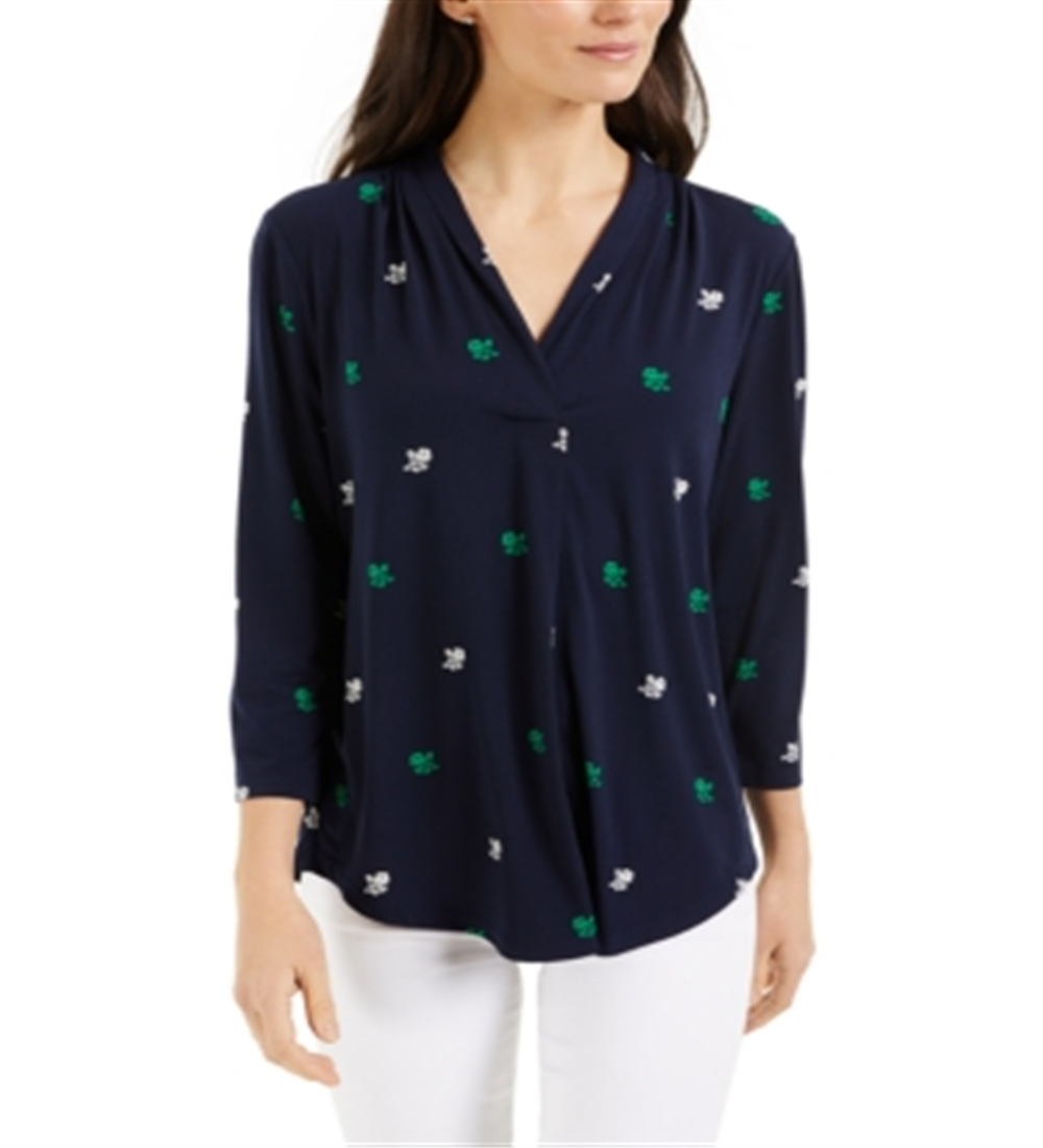 Charter Club Petite Printed Top Azul Tamanho PL