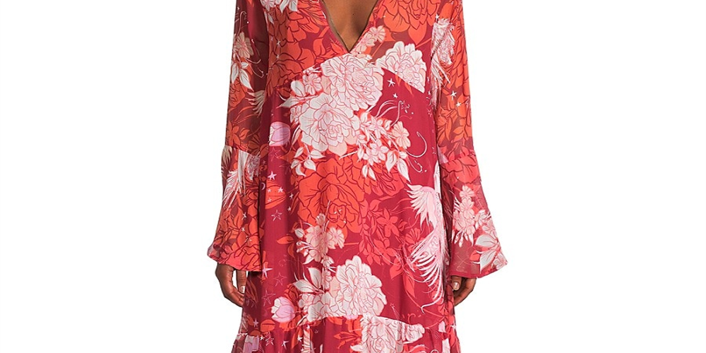 Vestido longo floral marroquino Free People feminino, vermelho, tamanho pequeno
