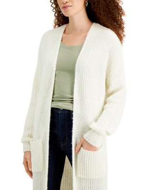 Cardigan grande canelado feminino Kit &amp; Sky, branco, tamanho grande
