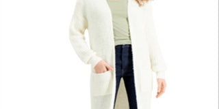 Cardigan grande canelado feminino Kit &amp; Sky, branco, tamanho grande