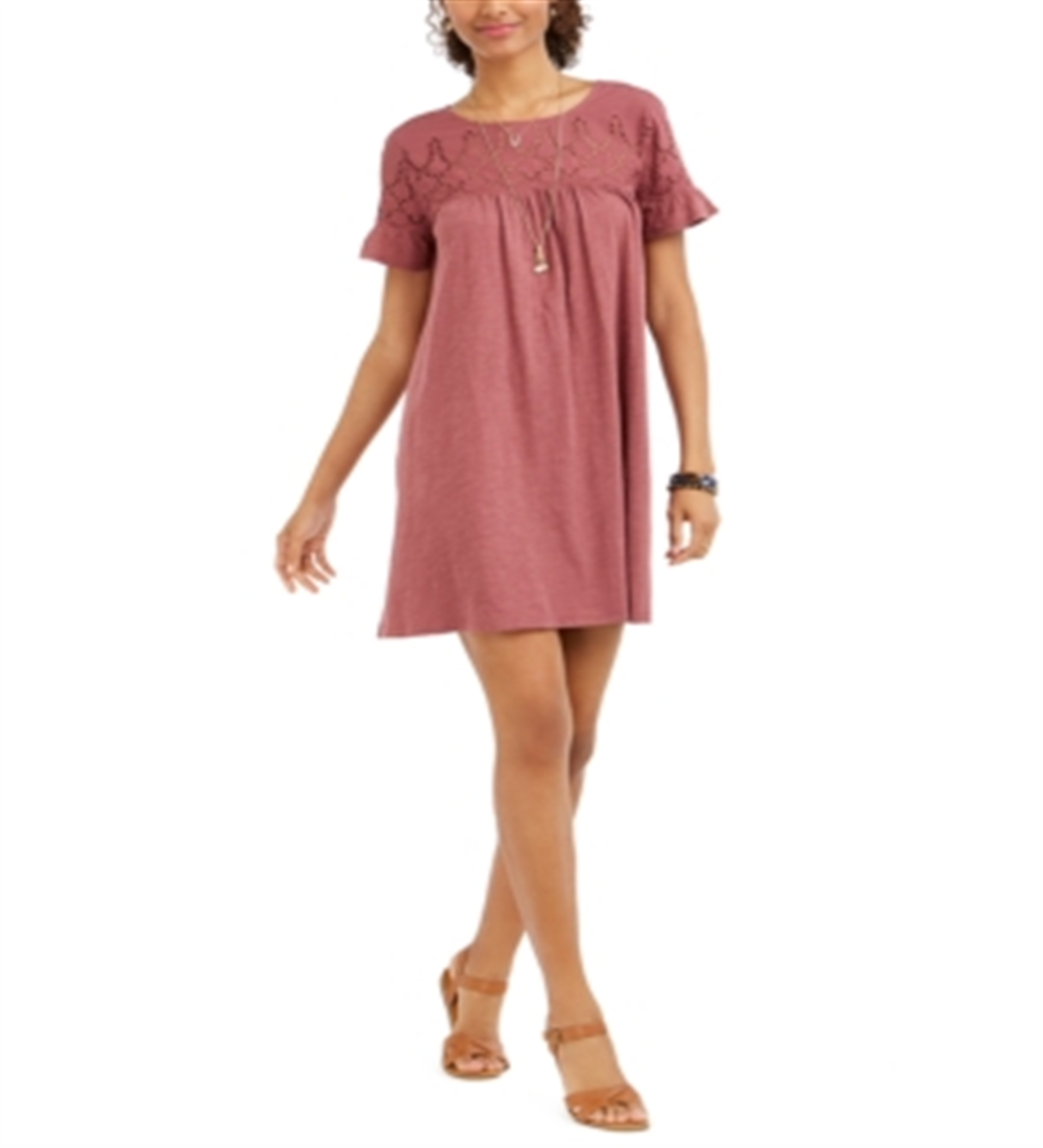 Vestido estilo camiseta feminino com ilhós e mangas esvoaçantes, roxo, tamanho extragrande
