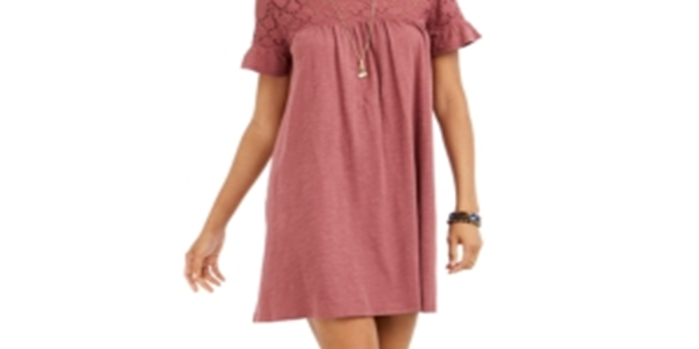 Vestido estilo camiseta feminino com ilhós e mangas esvoaçantes, roxo, tamanho extragrande