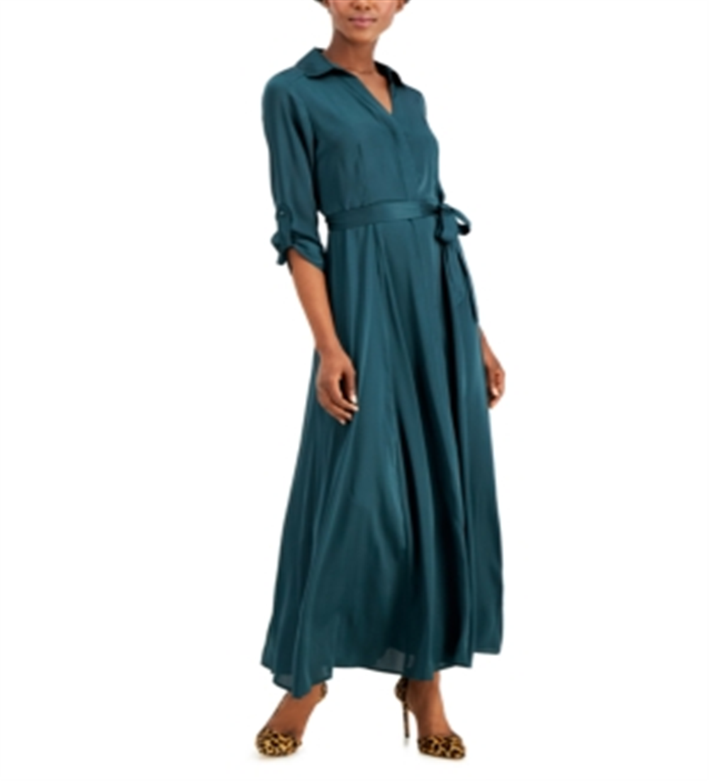 Vestido longo com cinto feminino INC International Concepts, verde, tamanho 10