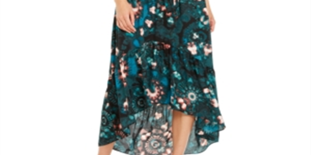 Vestido longo estampado feminino INC International Concepts, manga curta, decote em V, tamanho 4, verde