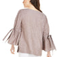 Blusa feminina Charter Club de linho com manga sino, preta, tamanho GG