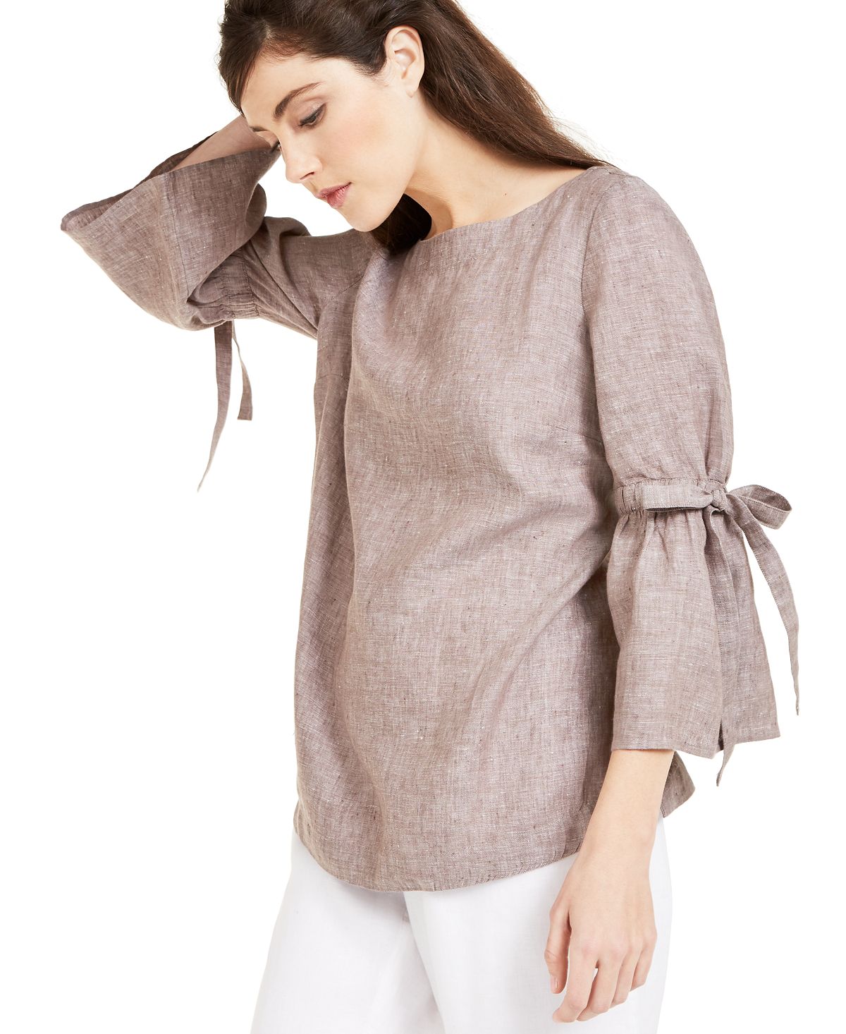 Blusa feminina Charter Club de linho com manga sino, preta, tamanho GG