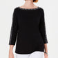 Karen Scott Top feminino de algodão com tachas e gola boá, preto, tamanho pequeno, extragrande