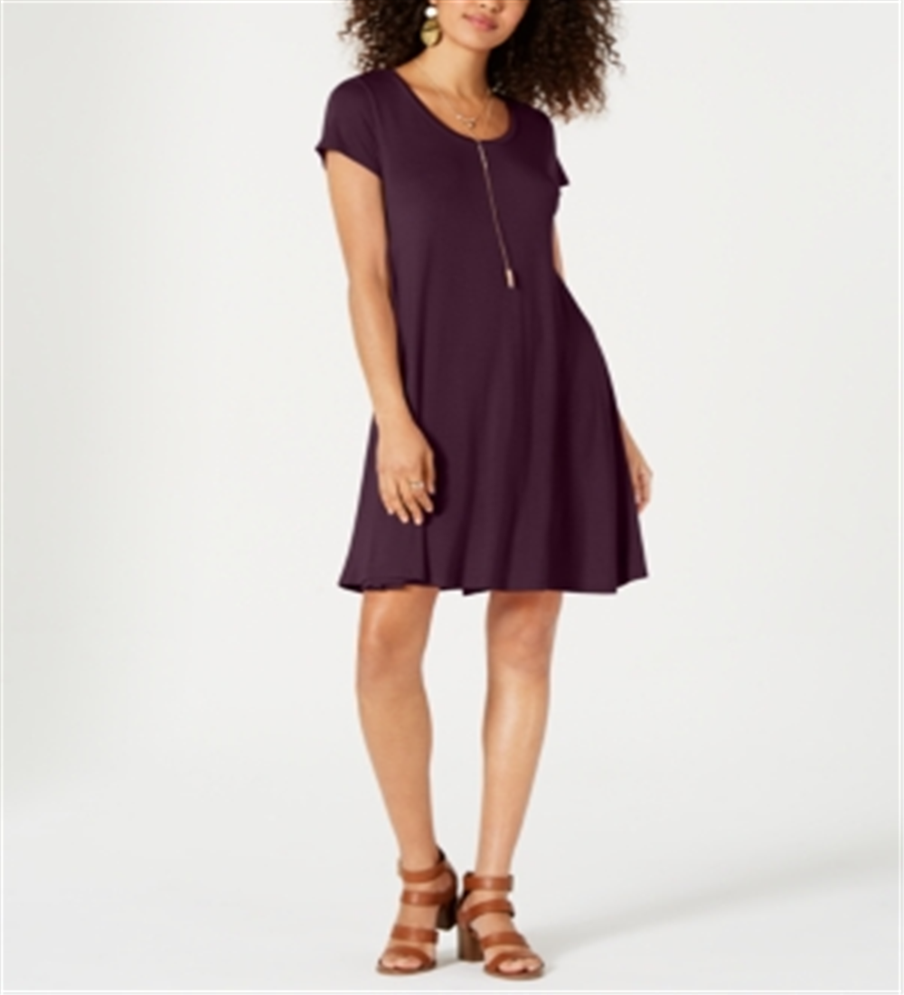 Vestido evasê de manga curta feminino Style &amp; Co, roxo, tamanho pequeno M