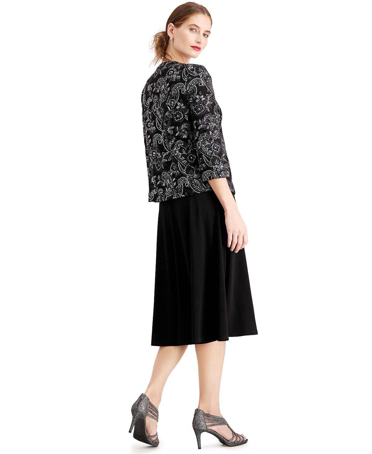 Vestido midi de manga comprida feminino Jessica Howard, preto, tamanho 12, pequeno