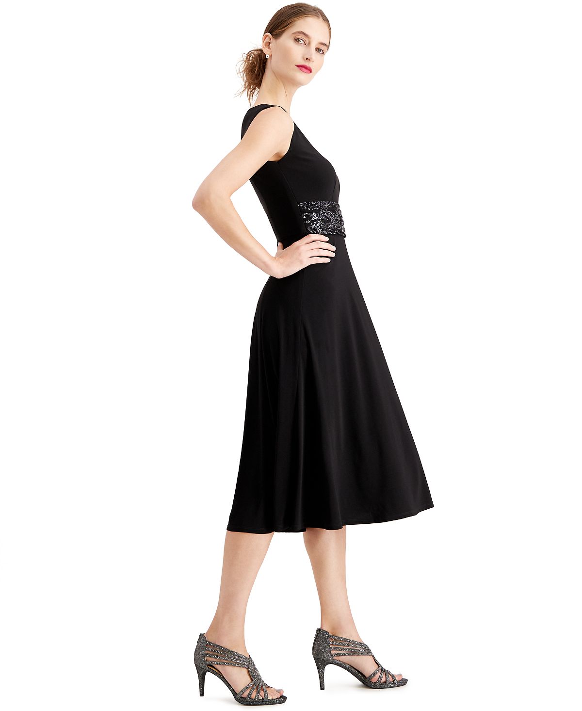 Vestido midi de manga comprida feminino Jessica Howard, preto, tamanho 12, pequeno