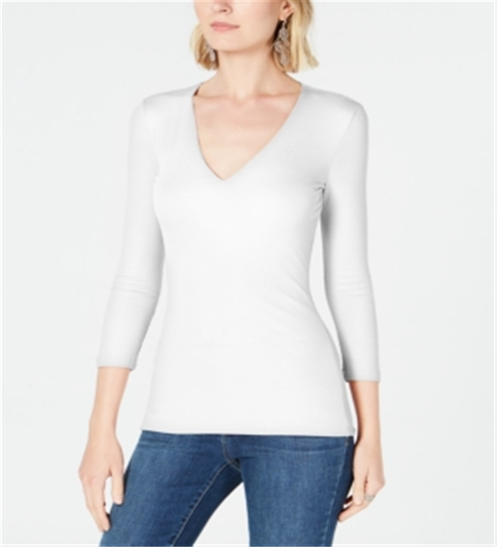 Blusa feminina com decote em V da INC International Concepts, branca, tamanho pequeno, extragrande