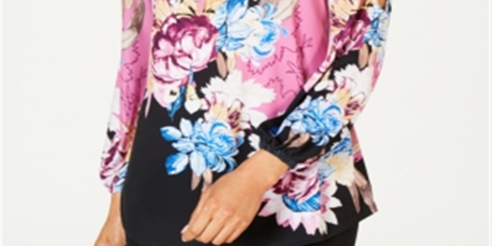 Túnica feminina com decote em V e mangas divididas JM Collection, rosa, tamanho pequeno XL