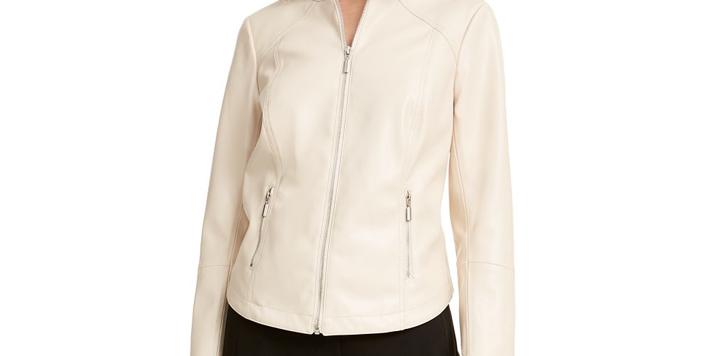Jaqueta de couro sintético feminina Alfani, branca, tamanho G