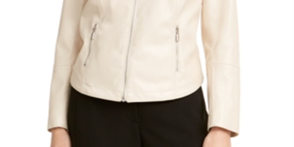 Jaqueta de couro sintético feminina Alfani, branca, tamanho G