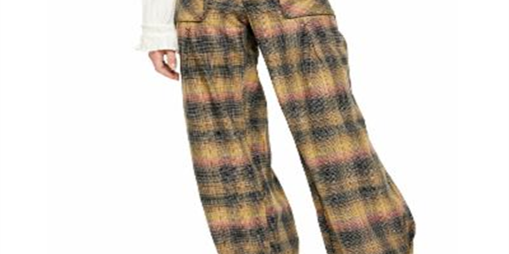 Calça xadrez feminina Free People bege, tamanho 4