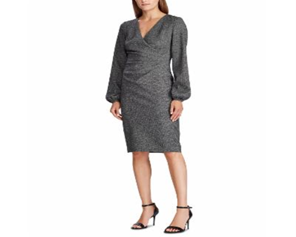 Vestido plissado de tweed feminino Ralph Lauren, preto, tamanho 12