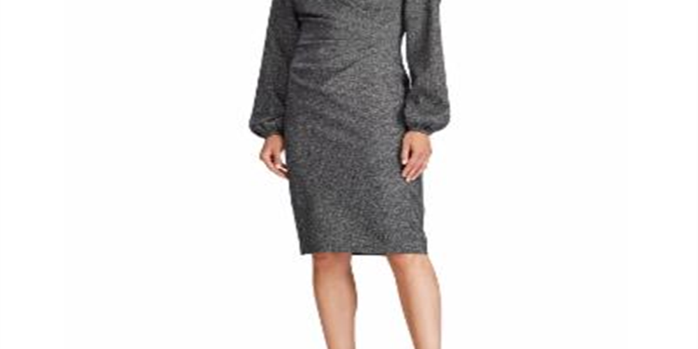 Vestido plissado de tweed feminino Ralph Lauren, preto, tamanho 12