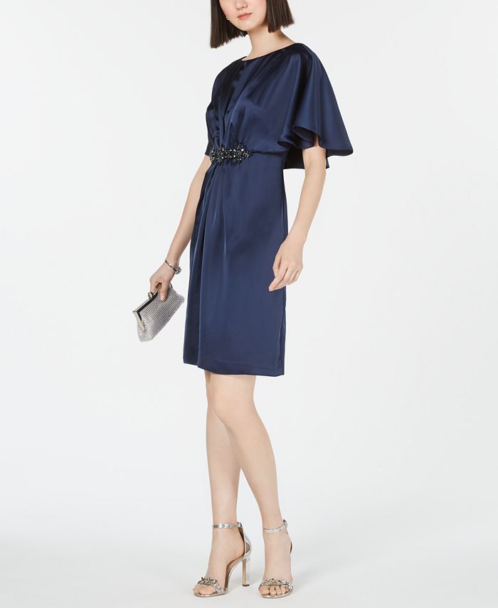 Vestido feminino Adrianna Papell com decote em V e mangas compridas, prateado, tamanho 16