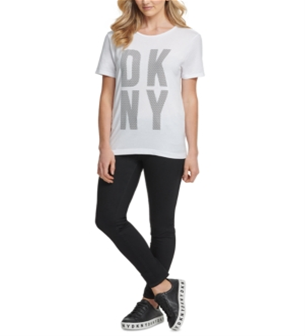 Blusa feminina DKNY Tricou Alb Regular Fit, branca, tamanho M